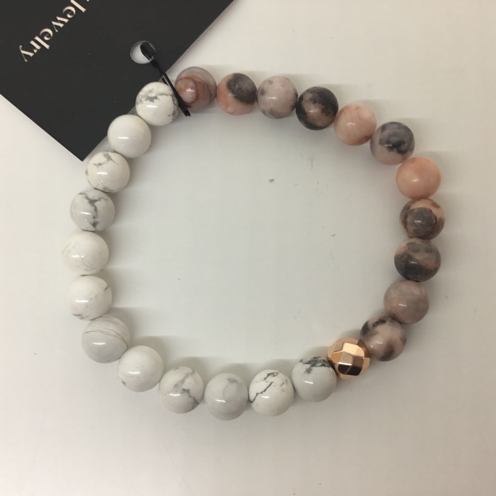 Pink Zebra & White Howlite Beaded Bracelet