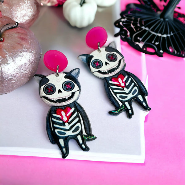 Skeleton Cat Earrings