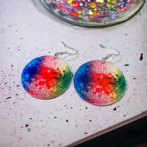 Rainbow Disco Ball Earrings
