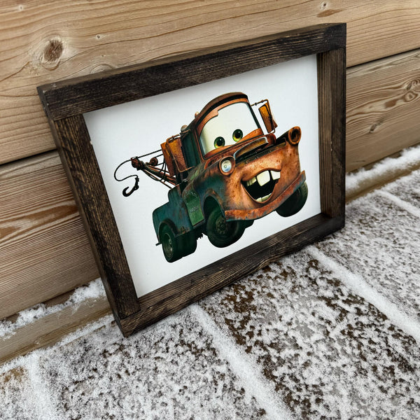Cartoon Tow Truck Wood Sign