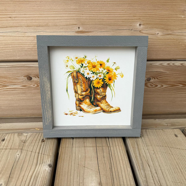 Cowboy Boot with Daisies