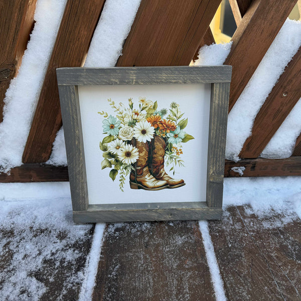 Cowboy Boot With Flower's Sign