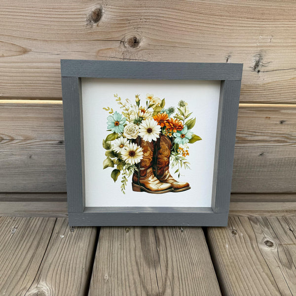 Cowboy Boot With Flower's Sign