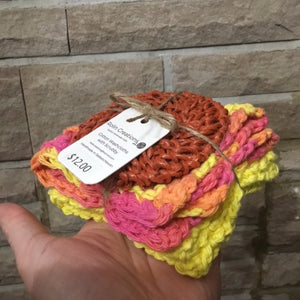 2 Cotton dish cloths with nylon scrubbie