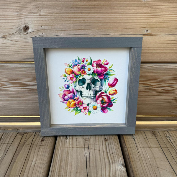 Skulls With Flowers Sign