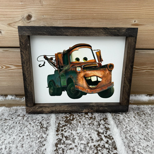 Cartoon Tow Truck Wood Sign