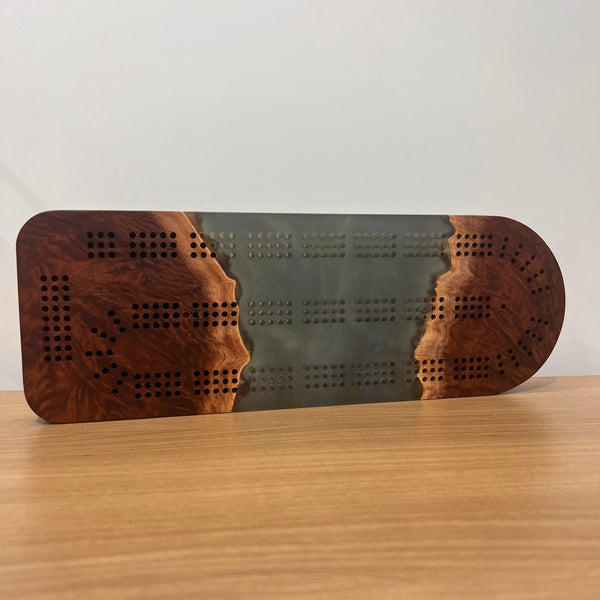 Epoxy and burl cribbage board