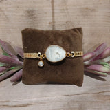 Vintage Stretch Bracelet - Gold Band - Pink/Grey Geode