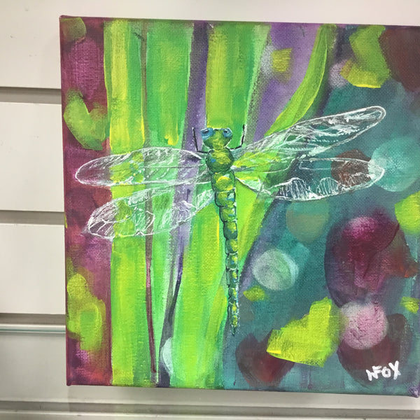 Bright Dragonfly Painting 8x8