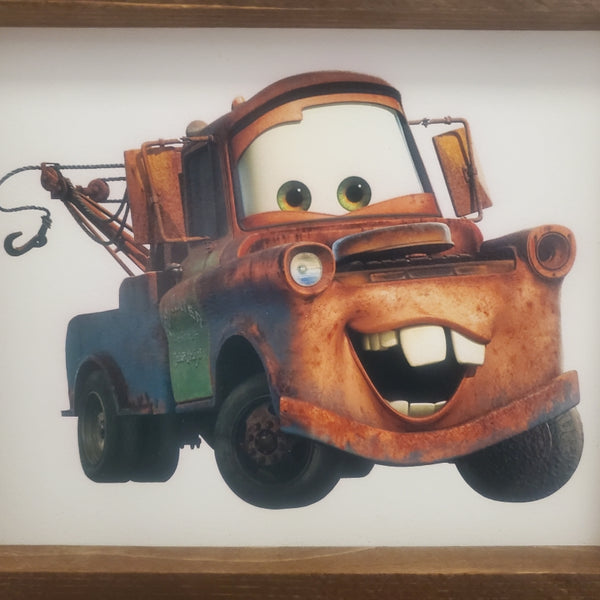 Cartoon Tow Truck Wood Sign