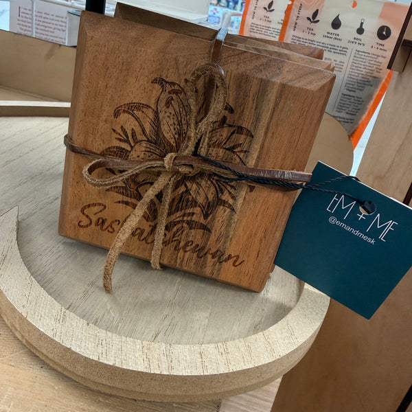 Wooden Engraved Saskatchewan Coaster Set