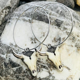 Enamel Cow Skull Earrings - Large Hoops