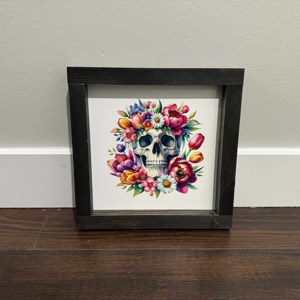 Skulls With Flowers Sign