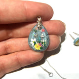 Blue Blossom Bee Sterling Silver Necklace