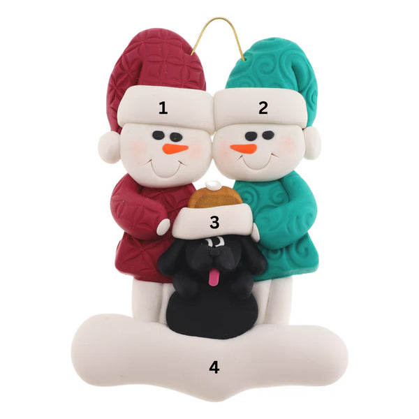 Couple Snowman With Dog Ornaments