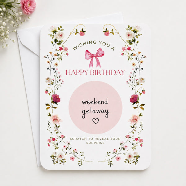 Custom Floral Birthday Scratch Card