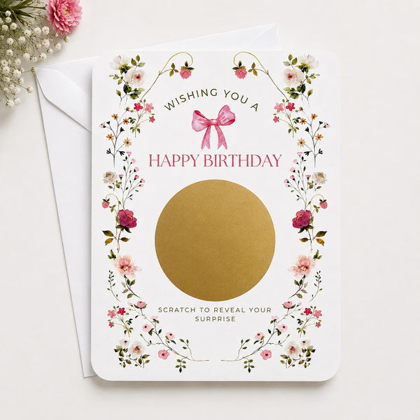 Custom Floral Birthday Scratch Card