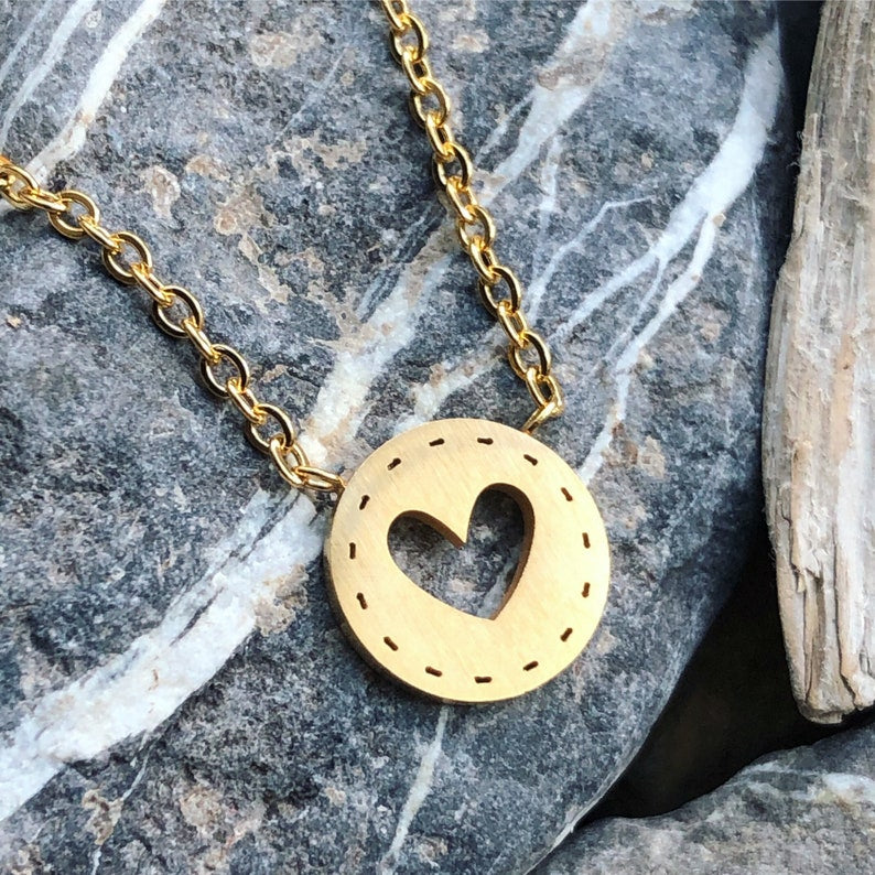 Stainless Steel Open Heart Round Necklace