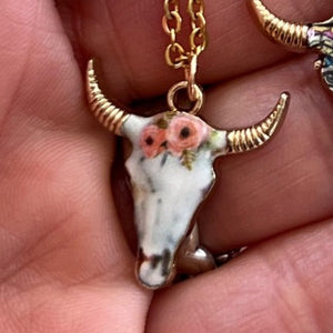 Enamel Stainless Steel Cow Skull Necklace