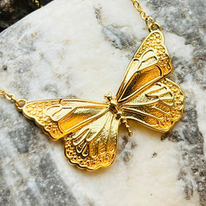 Detailed Butterfly Pendant Stainless Steel Necklace