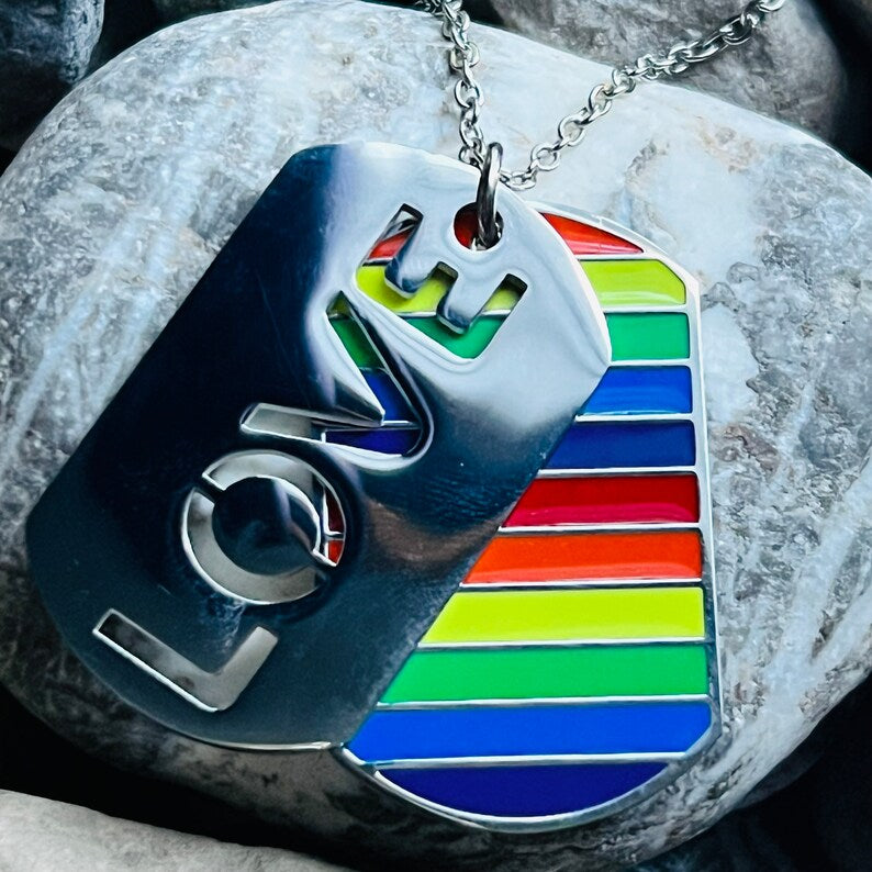 Rainbow Love Dog Tag Necklace