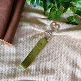 Leather Loop Keychain - Heart Clasp and Feather Charm