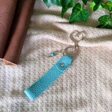 Leather Loop Keychain - Heart Clasp and Feather Charm