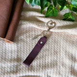 Leather Loop Keychain - Heart Clasp and Feather Charm