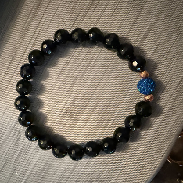 Pave dark blue and onyx 8mm bracelet