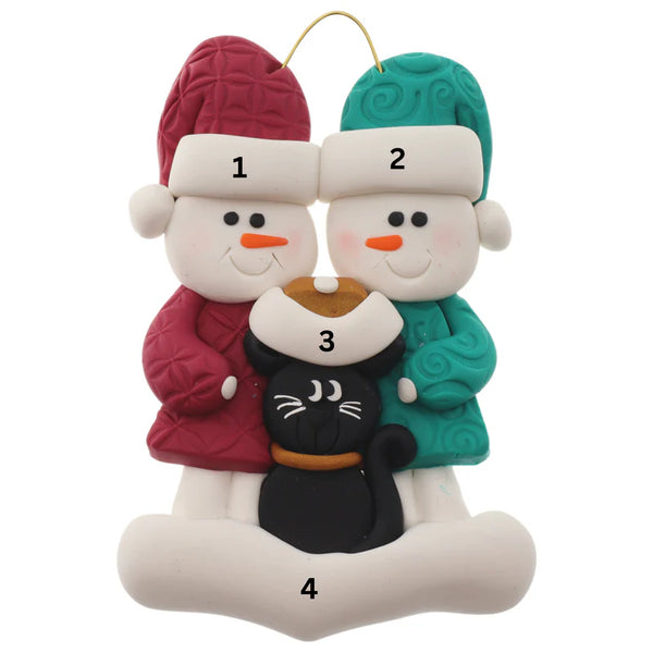Couple Snowmen With Cat Ornaments