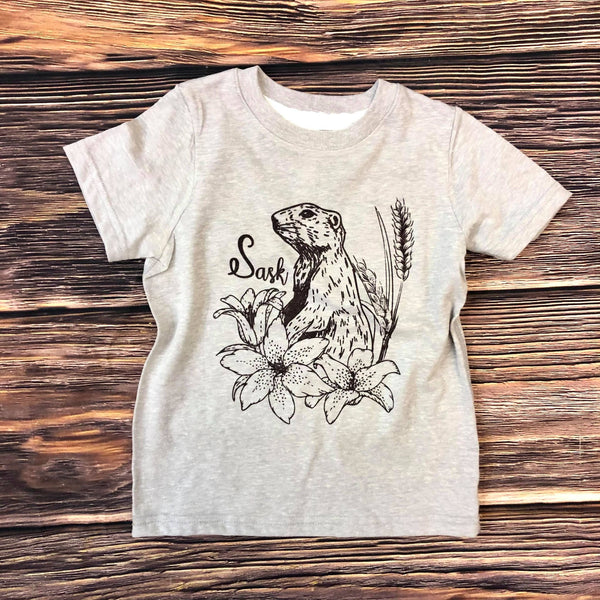 Grey Toddler Prairie Dog Tee - HandmadeSask