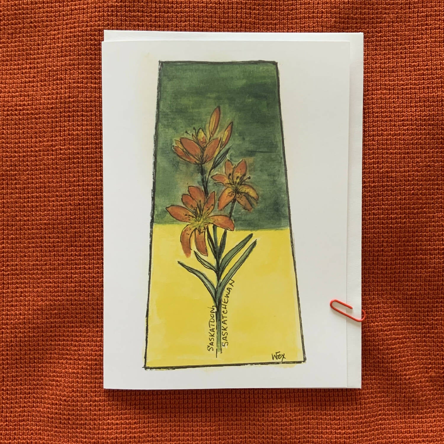 Tiger Lily in Green and Yellow Saskatchewan Greeting Card