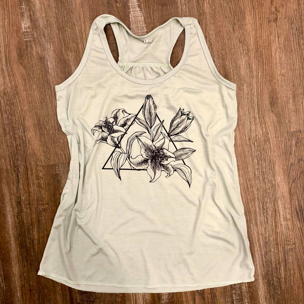 Sage Green Ladies Prairie Lily Tank - HandmadeSask
