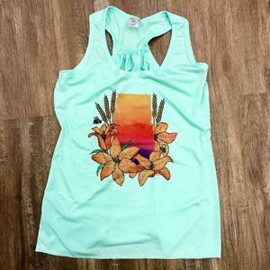 Mint Blue Ladies Saskatchewan Sunset Tank - HandmadeSask