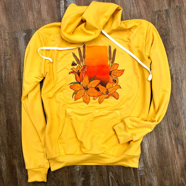 Mustard Saskatchewan Sunset Unisex Bunnyhug - HandmadeSask