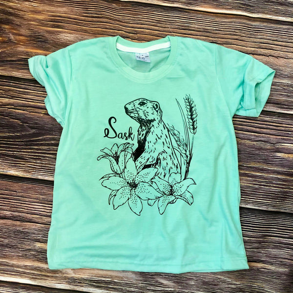 Mint Green Youth Gopher Tee - HandmadeSask