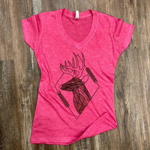 Pink Stag Ladies Tee - HandmadeSask
