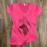 Pink Stag Ladies Tee - HandmadeSask
