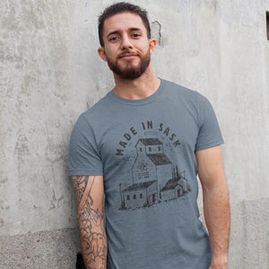 Blue Made in Sask Grain Unisex Tee - HandmadeSask