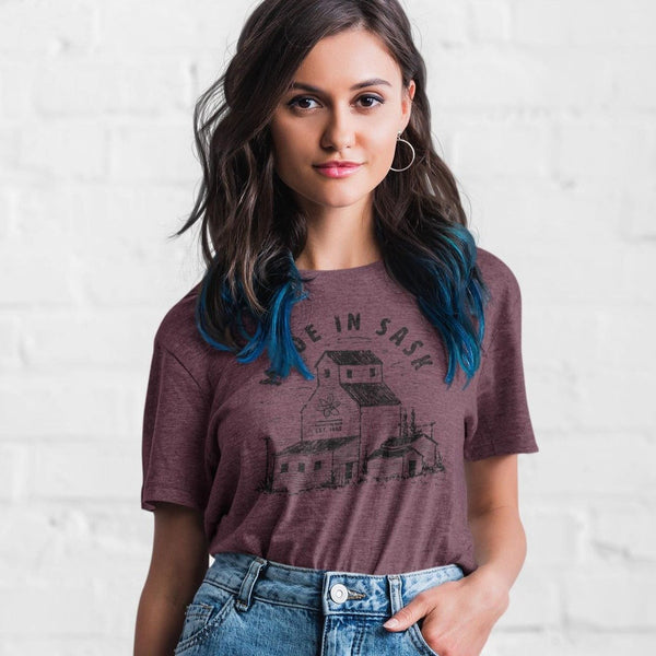 Maroon Made in Sask Grain Unisex Tee - HandmadeSask
