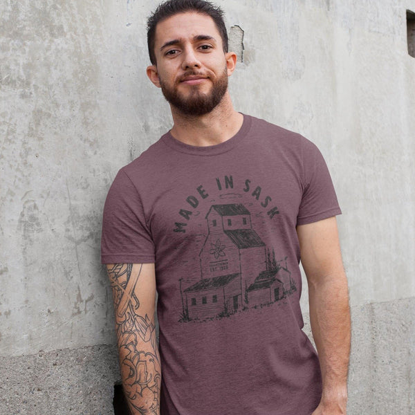 Maroon Made in Sask Grain Unisex Tee - HandmadeSask