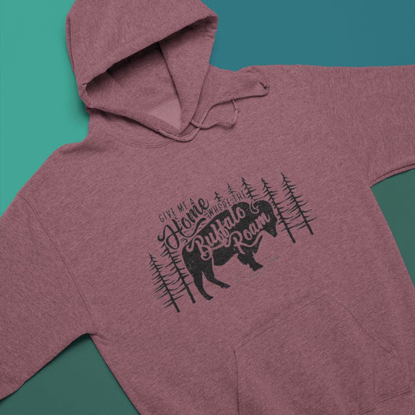 Maroon Where the Buffalo Roam Unisex Bunnyhug - HandmadeSask