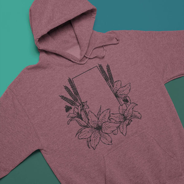Maroon Saskatchewan with Prairie Lilies Unisex Bunnyhug - HandmadeSask