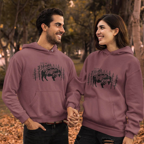 Maroon Where the Buffalo Roam Unisex Bunnyhug - HandmadeSask