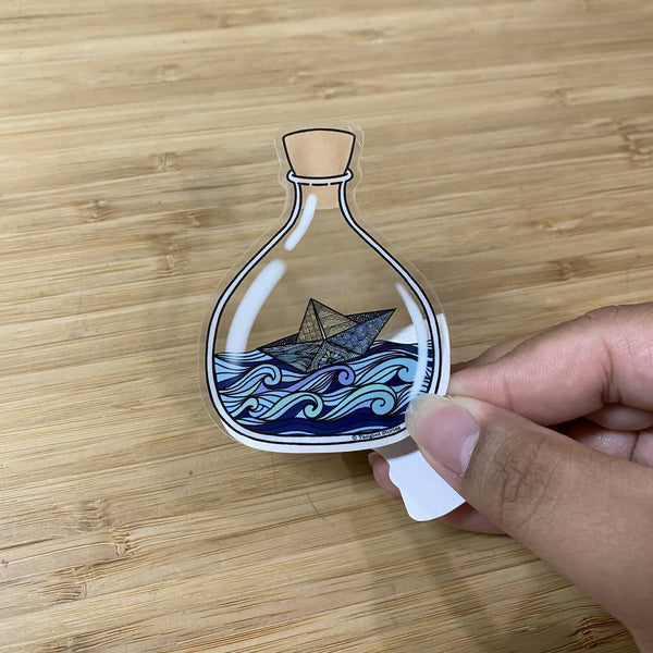 Boat in a Bottle Clear Waterproof Sticker