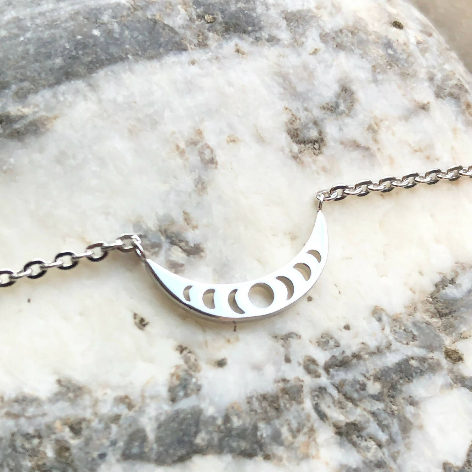 Stainless steel Crescent Moon with Moon Phases necklace