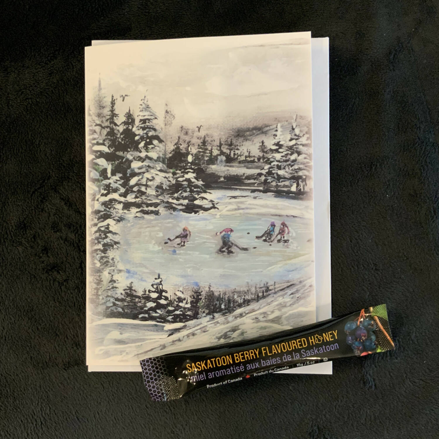 Sweet Christmas Card Pond Skaters with Saskatoon Berry Honey