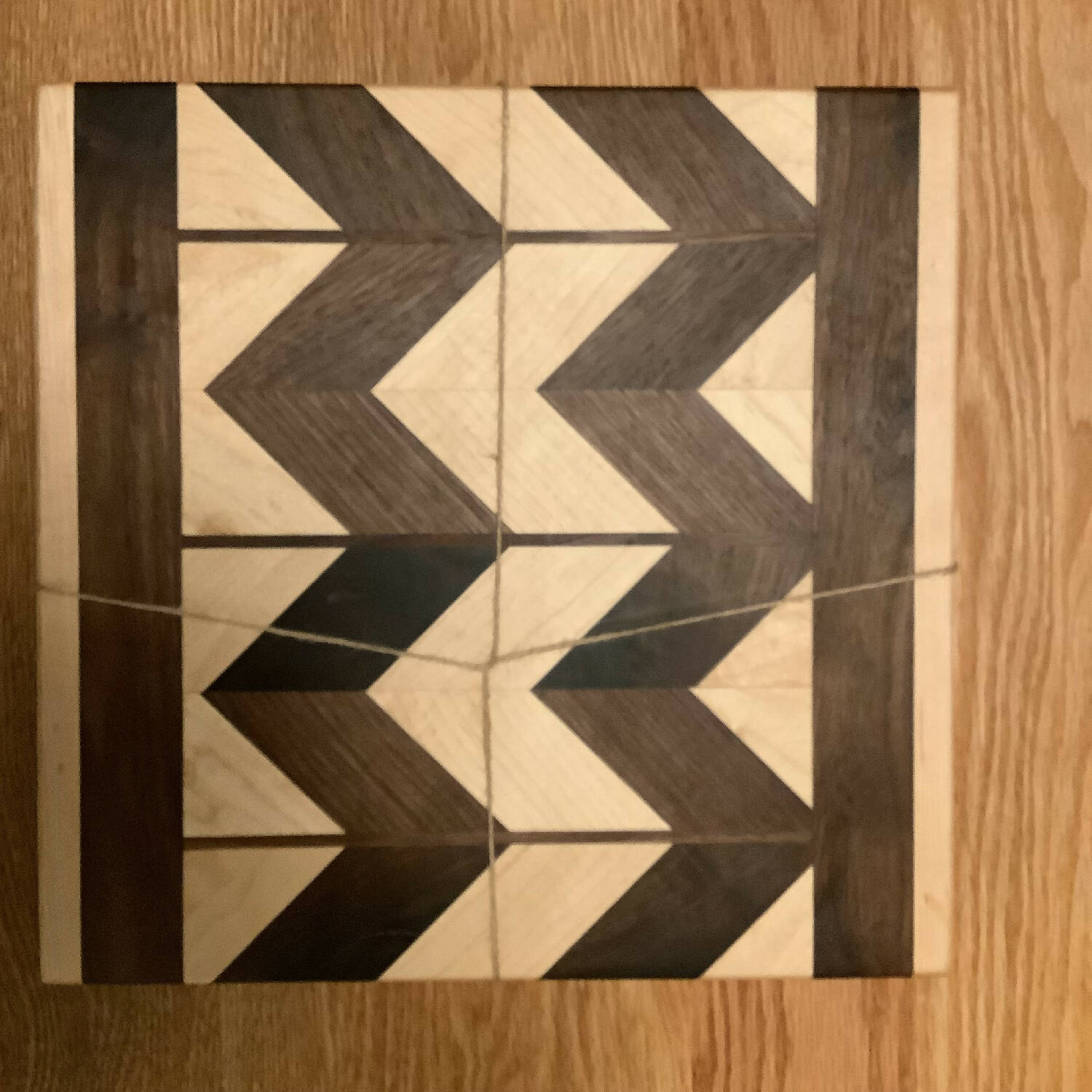 12”x12” chevron pattern maple and walnut cutting board