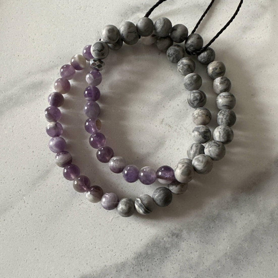 Gray and purple bracelet