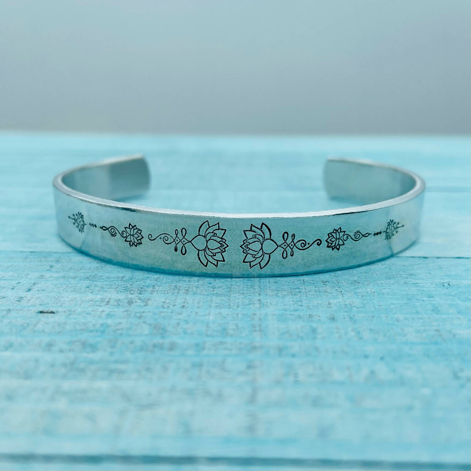 Aluminum Cuff - Balanced Lotus Blooms